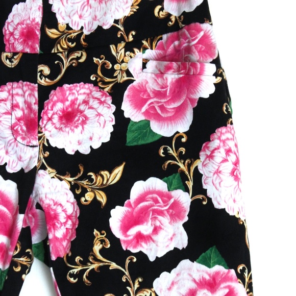 Capri's NY & Co Stretch Girlcore Pink Black Cabbage Floral Roses Career Casual - Picture 4 of 9